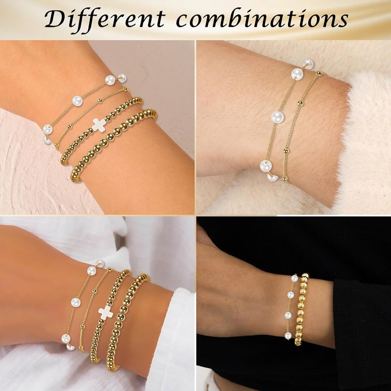 PEALICIOUS 2Pcs Chunky Bracelet for Women, Girls Gold Bangle Bracelet 7in Minimalist Silver Chunky Bangles Valentines Gifts, Trendy Gold Arm Cuff Upper Arm Band, Stack Bead Pearl Gift Summer Jewelry - Image 5